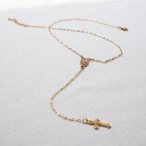 gold cross drop necklace rosary